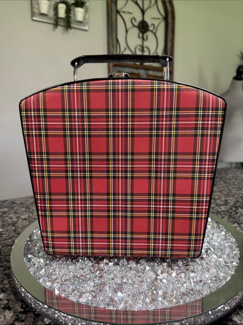 Tartan Plaid red Train Case Cosmetic Bag NWOT